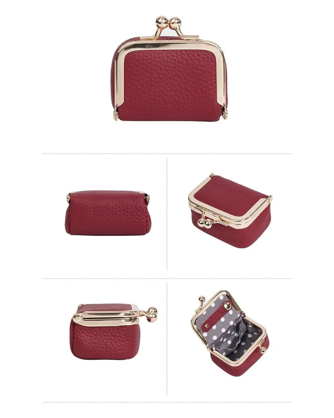Red jewelry box with gold accents shown from multiple angles on a white background.